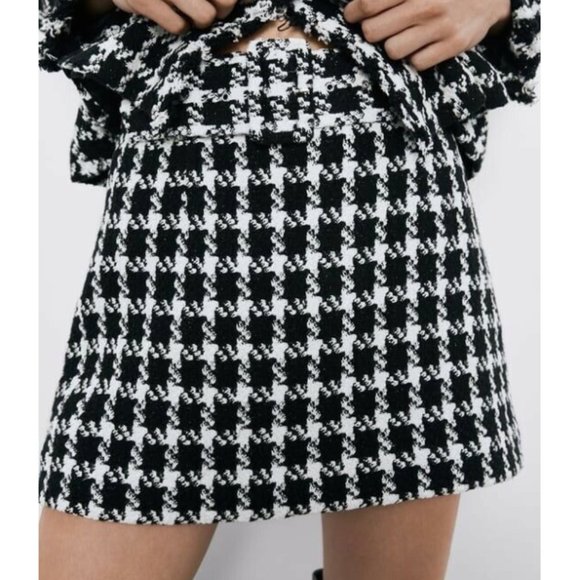 Zara Houndstooth Textured Mini Belted A-Line Skirt - Picture 10 of 15